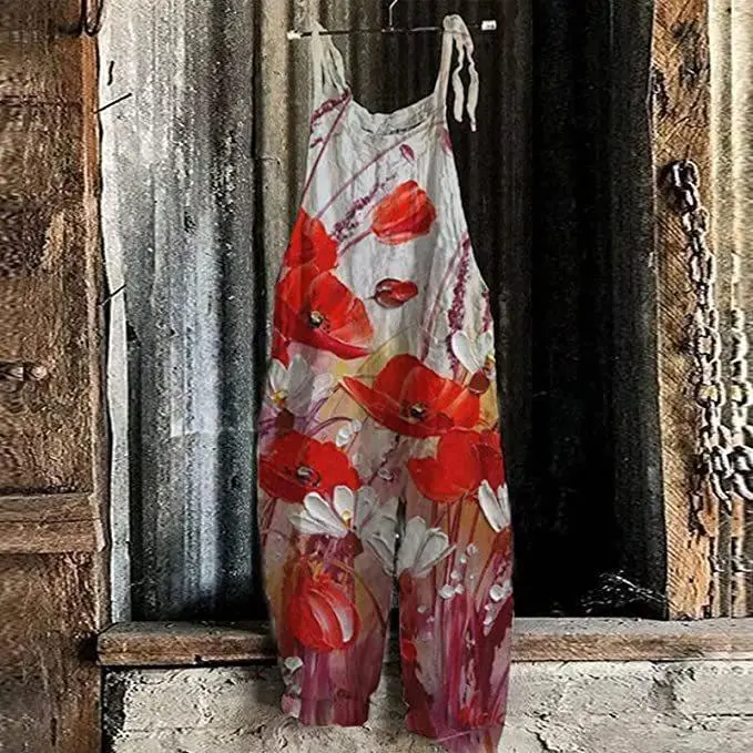 Women's Vintage Print Sling Jumpsuit