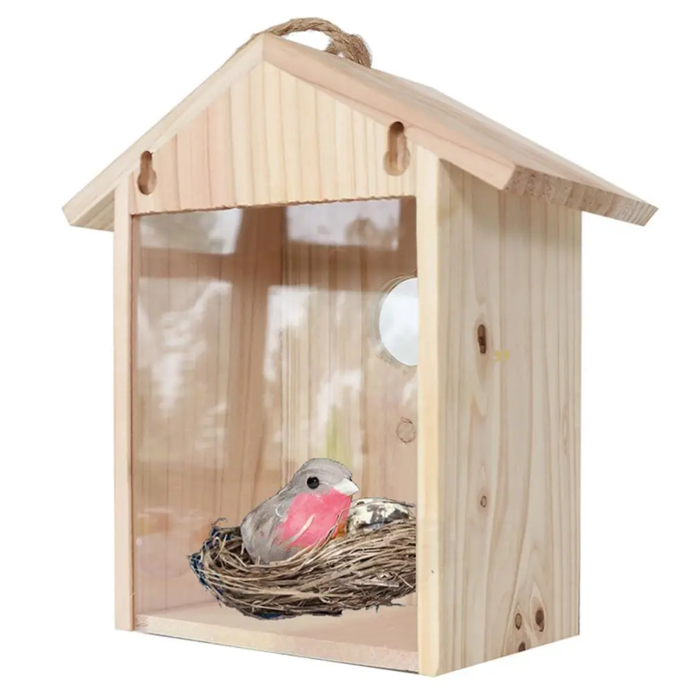 Birdhouse Bird Feeder Wooden Hanging Nest Box Outdoor Window Cage with Suction Cups