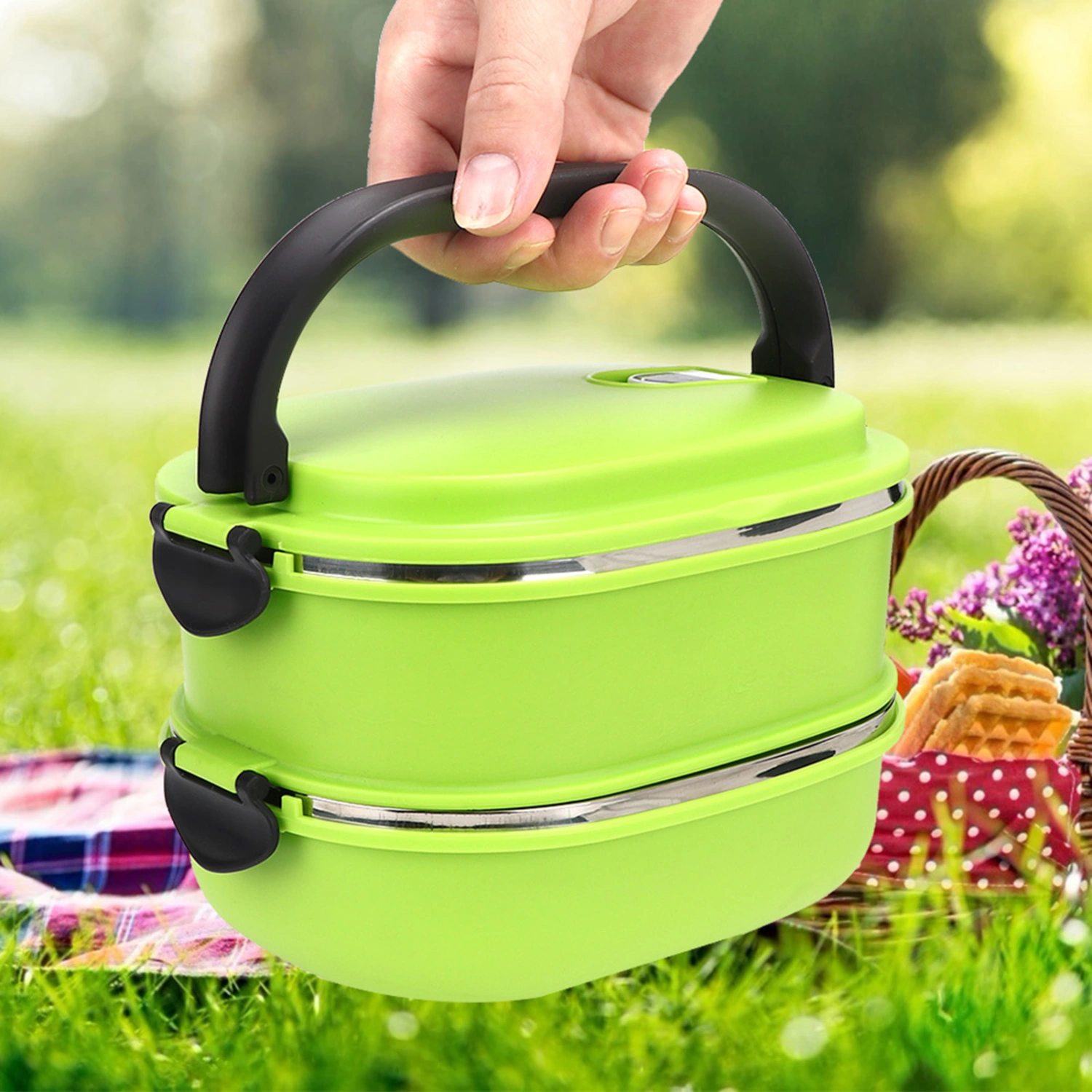 Portable Insulation Thermo Thermal Stainless Steel Lunch Box Food Container for Outdoor PicnicDouble Layer