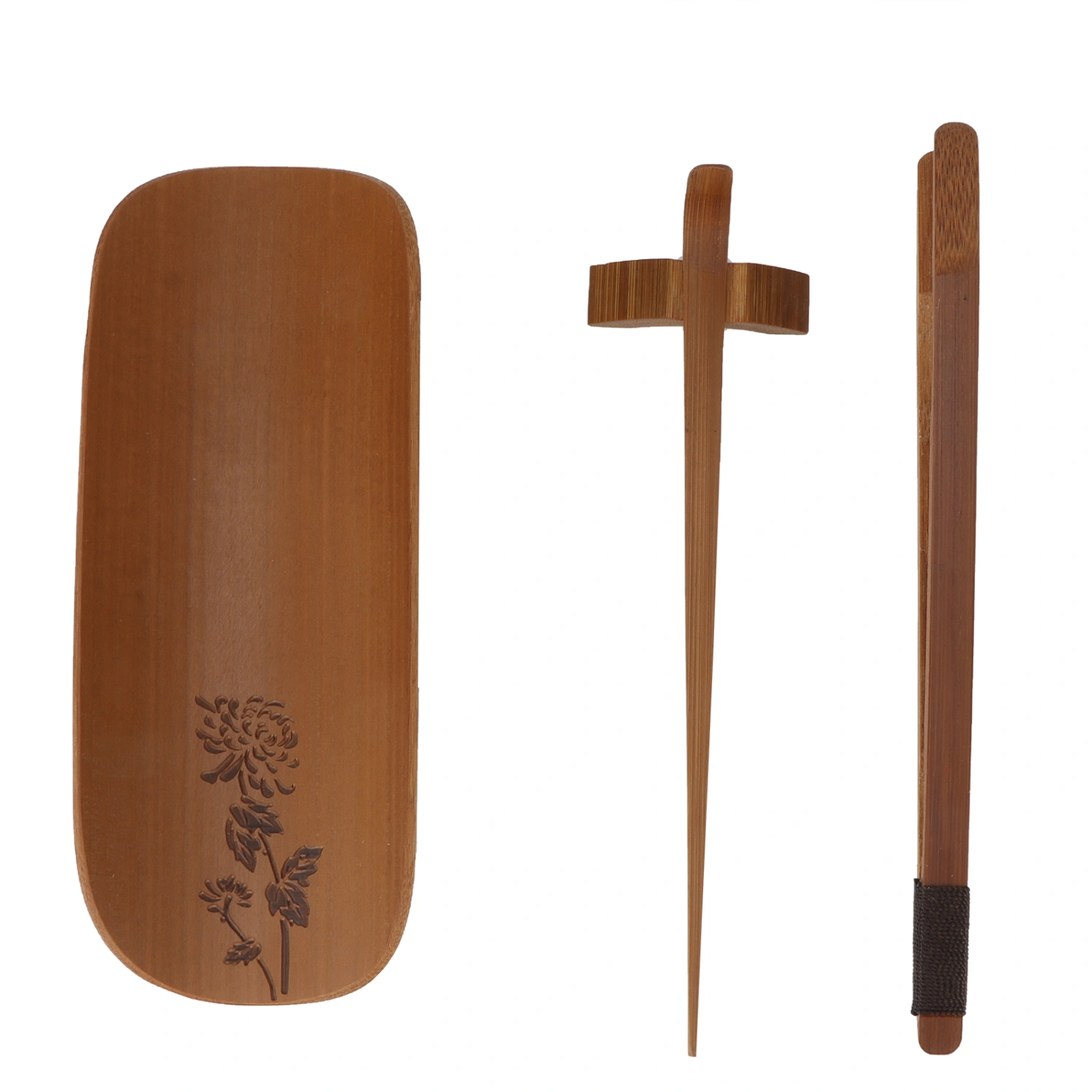 4Pcs set Tea Scoop Set Bamboo Hand Made Carving Tea Accessories Tearoom Ceremony Tools(Chrysanthemum )
