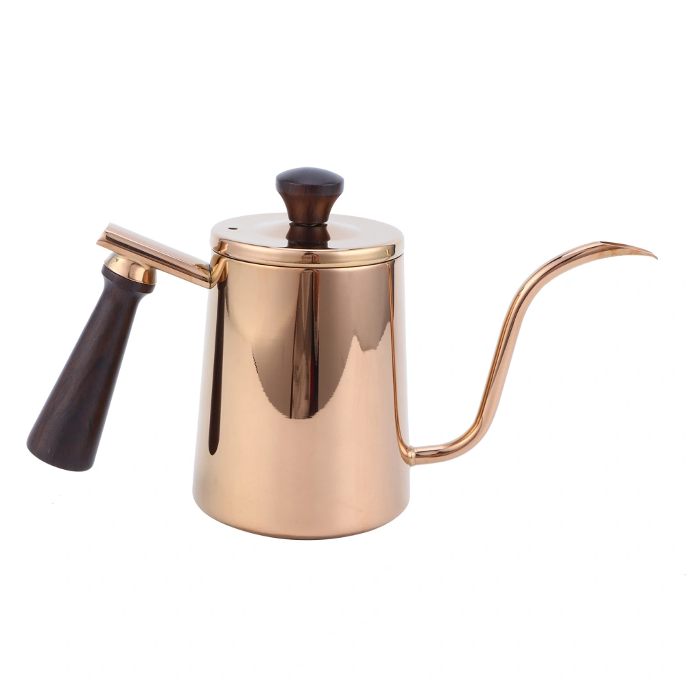 700ml Coffee Kettle 304 Stainless Steel Gooseneck Spout Coffee Drip Pot with Wooden Handle(Long SpoutRose Gold )