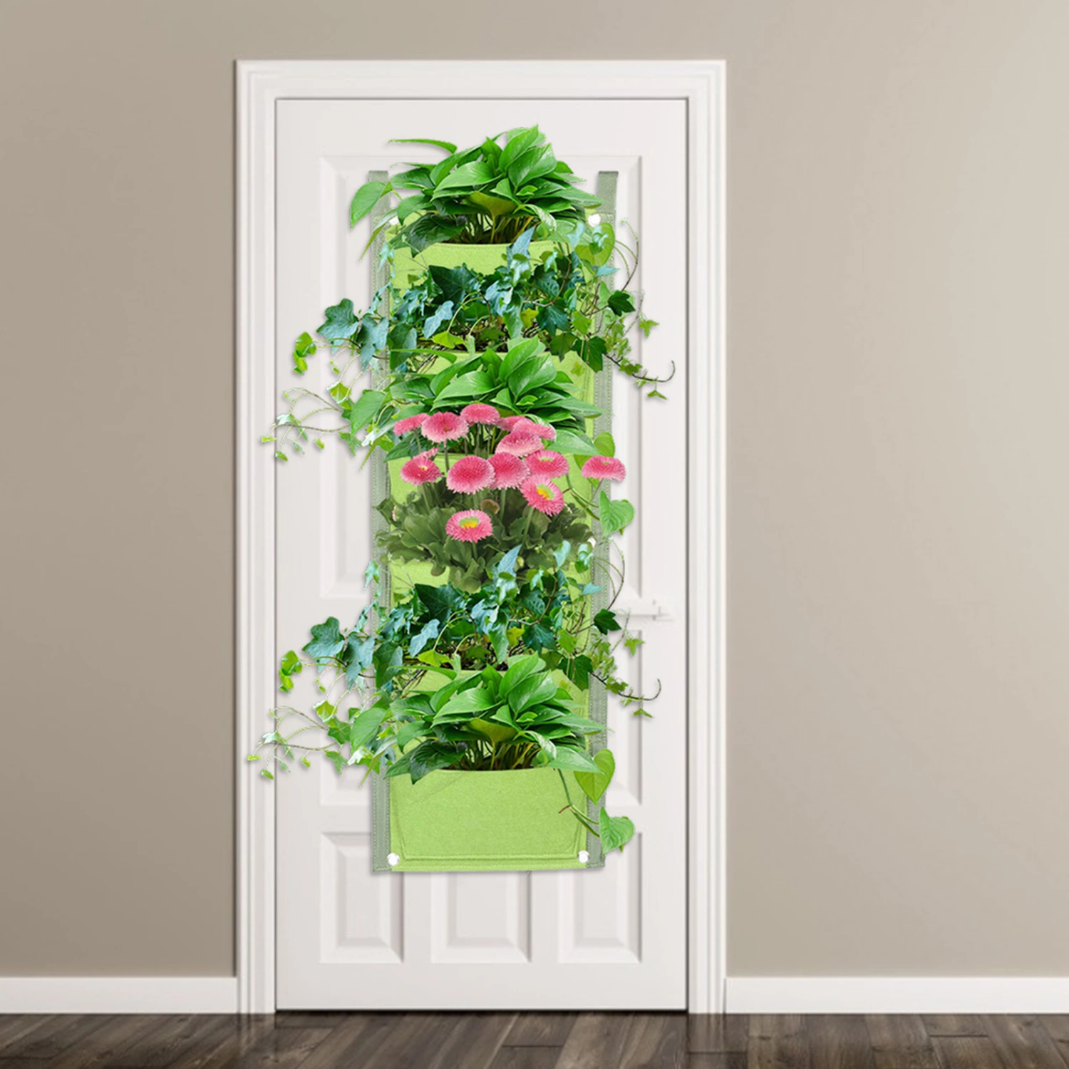 6 Pockets Vertical Plant Grow Bags Container Wall Hanging Planter for Outdoor GardenGreen