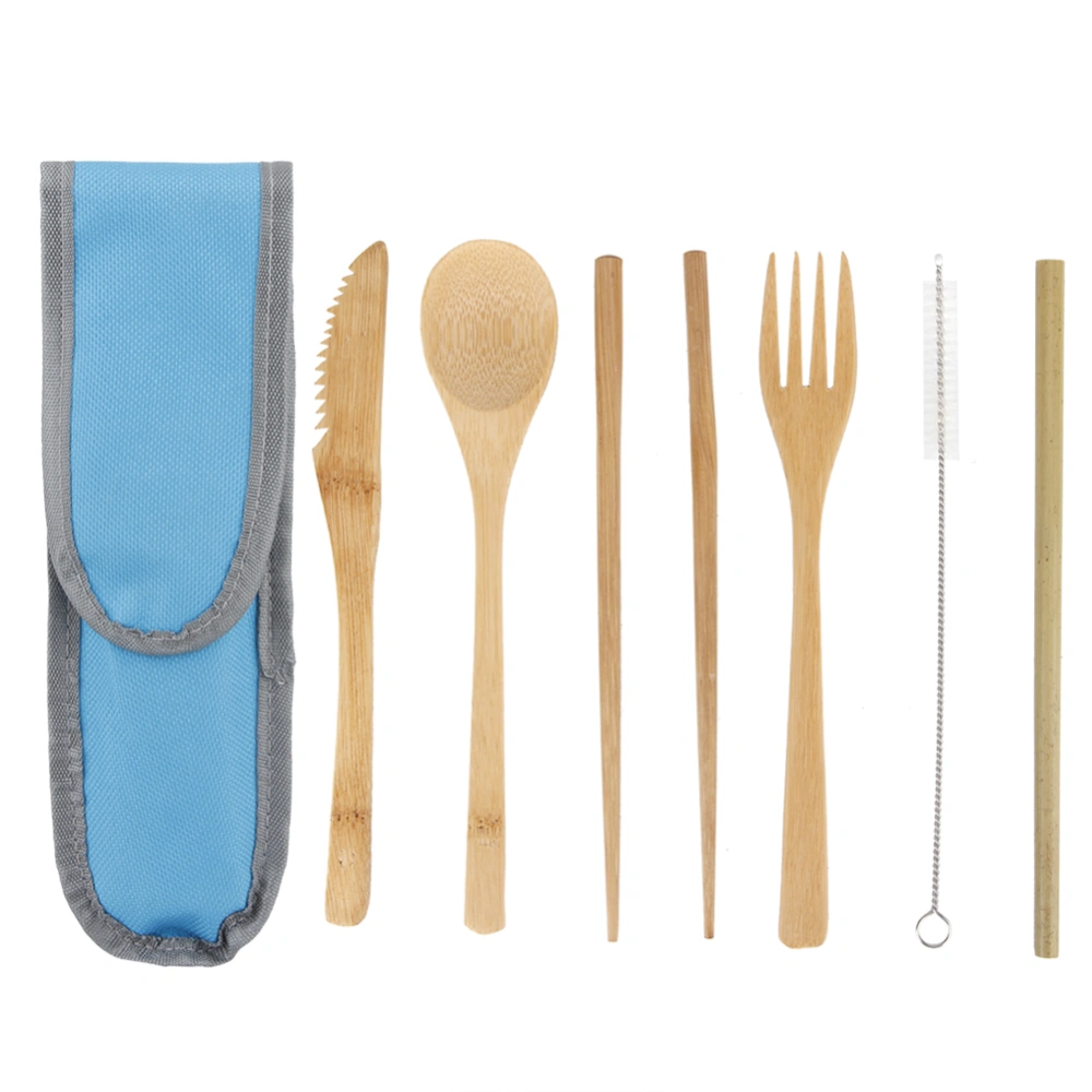 Household Portable Bamboo Knife Fork Spoon Chopsticks Straw Cutlery Tableware Set Kitchen Utensils