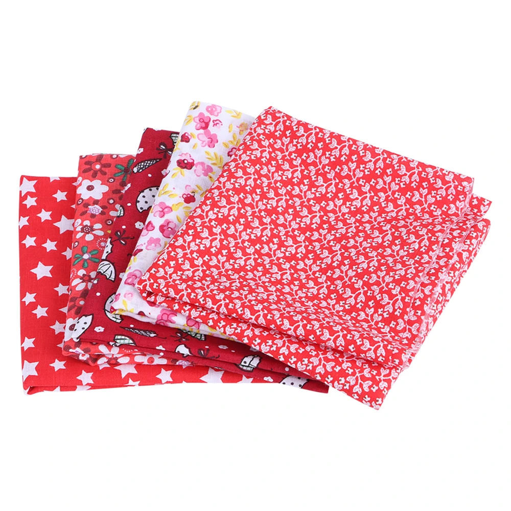 5Pcs/Set DIY Handcraft Cotton Craft Fabric Soft Sewing Quilting Printed Cloth Set 50x50cm Red