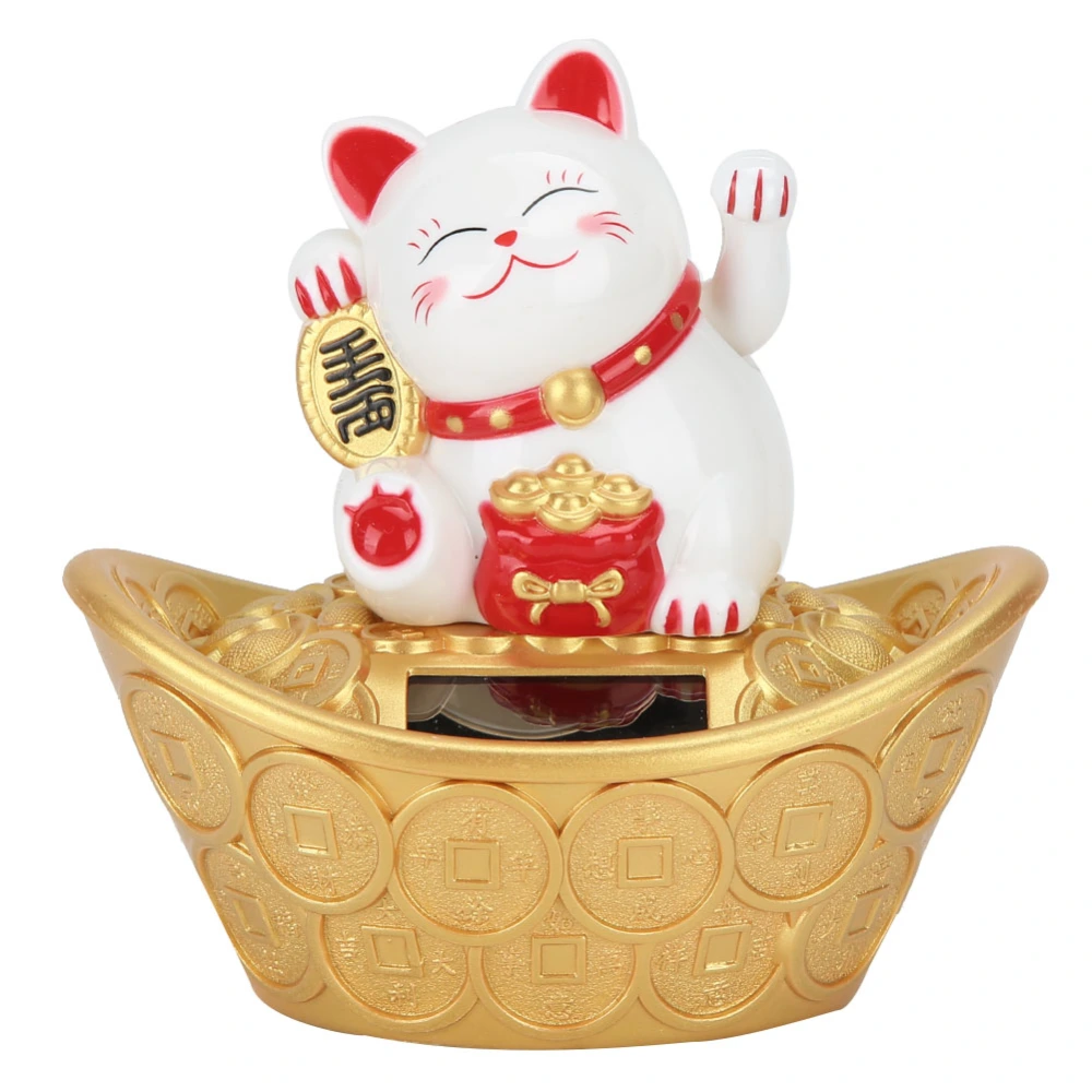 Solar Powered Cute Cartoon Fortune Cat Waving Welcoming Cat Decor for Home Restaurant ShopWhite