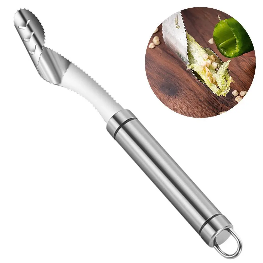 Pepper Corer Soft Grip Stainless Steel Serrated Remover Multifunctional Seed Remover Kitchen Cooking Accessories