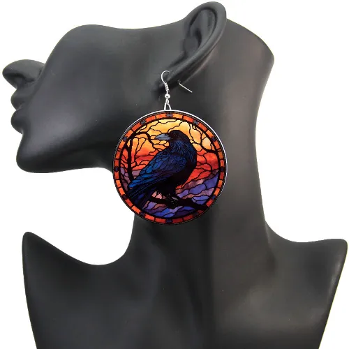 Raven Sunset Earrings Stained Glass Look elegant Haloloween Coven Gifts for her