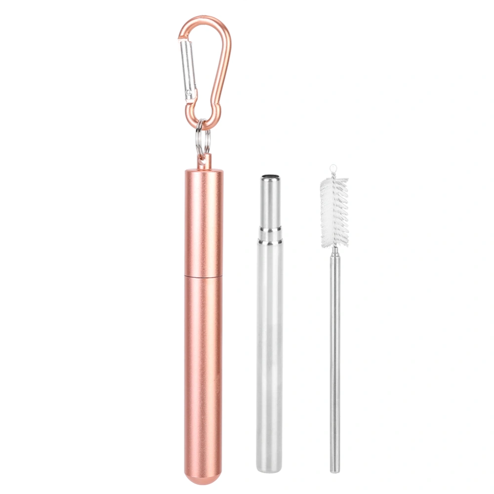 Portable Stainless Steel Telescopic Reusable Straw with Cleaning Brush for Drinking Coffee Milk TeaPink