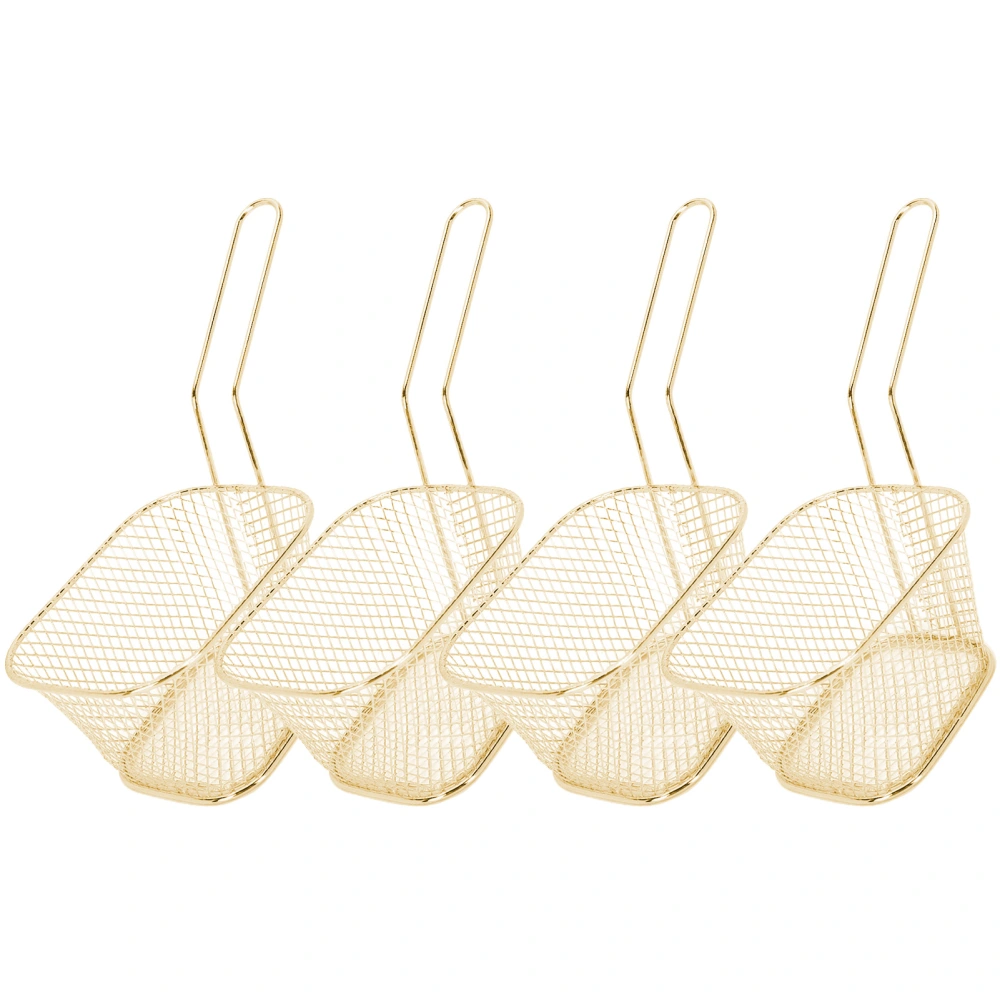 4Pcs Stainless Steel Frying Net Basket Cooking Strainer for French Fries Food Kitchen ToolGold