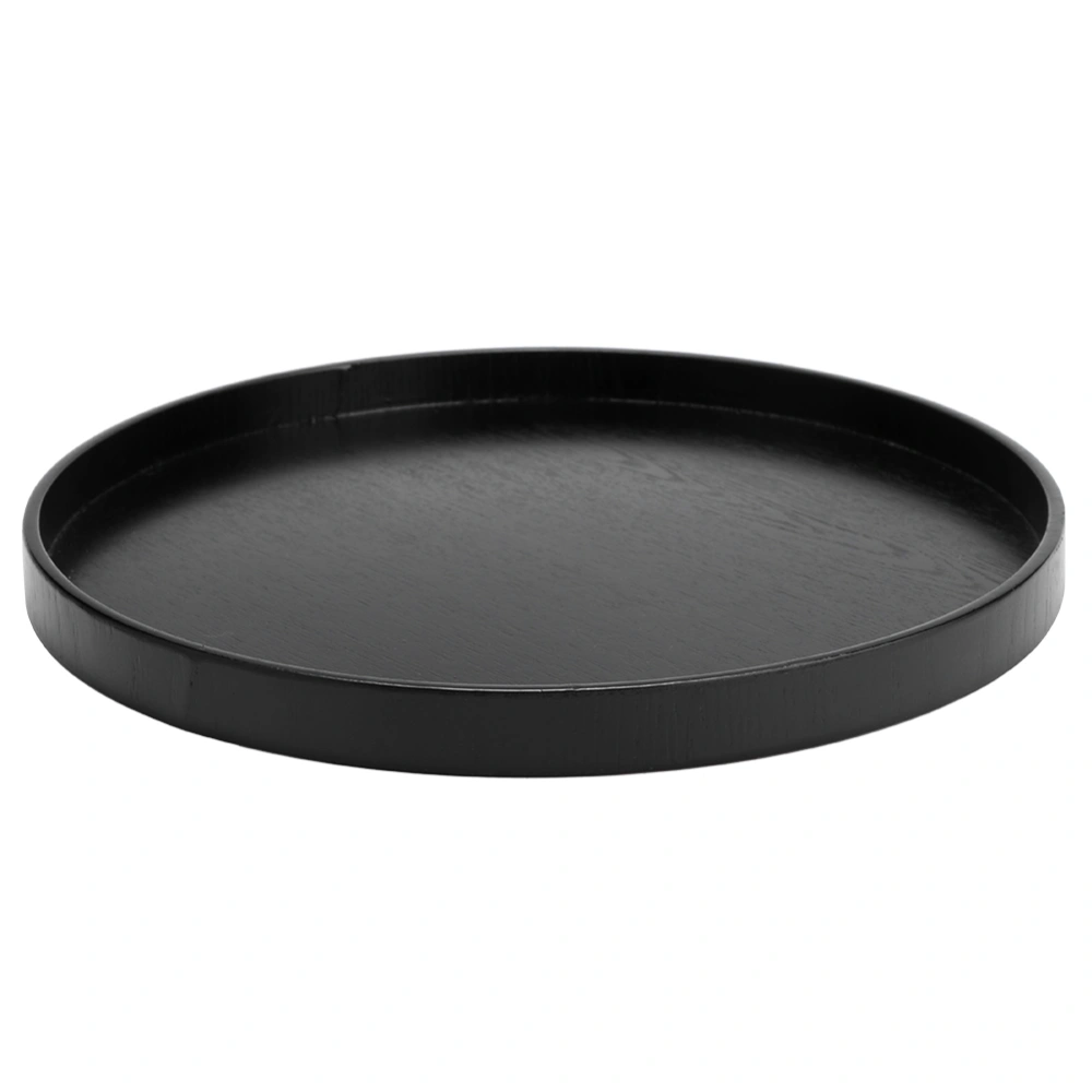 Wooden Round Black Anti slip Tea Tray Serving Table for Home Shop Office Bar Use(Black 27cm)