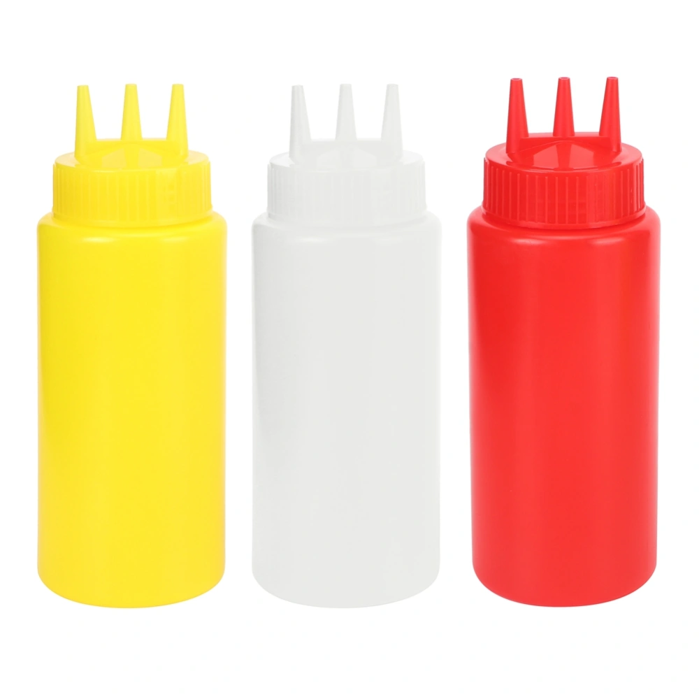 3pcs 3 Hole Squeeze Condiment Bottle with Lid for Salad Dressing Sauces Ketchup