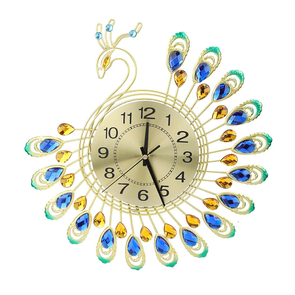 Iron Modern Wall Clock Large 3D Peacock Shape Non Ticking Silent Clock For Living Room Decor