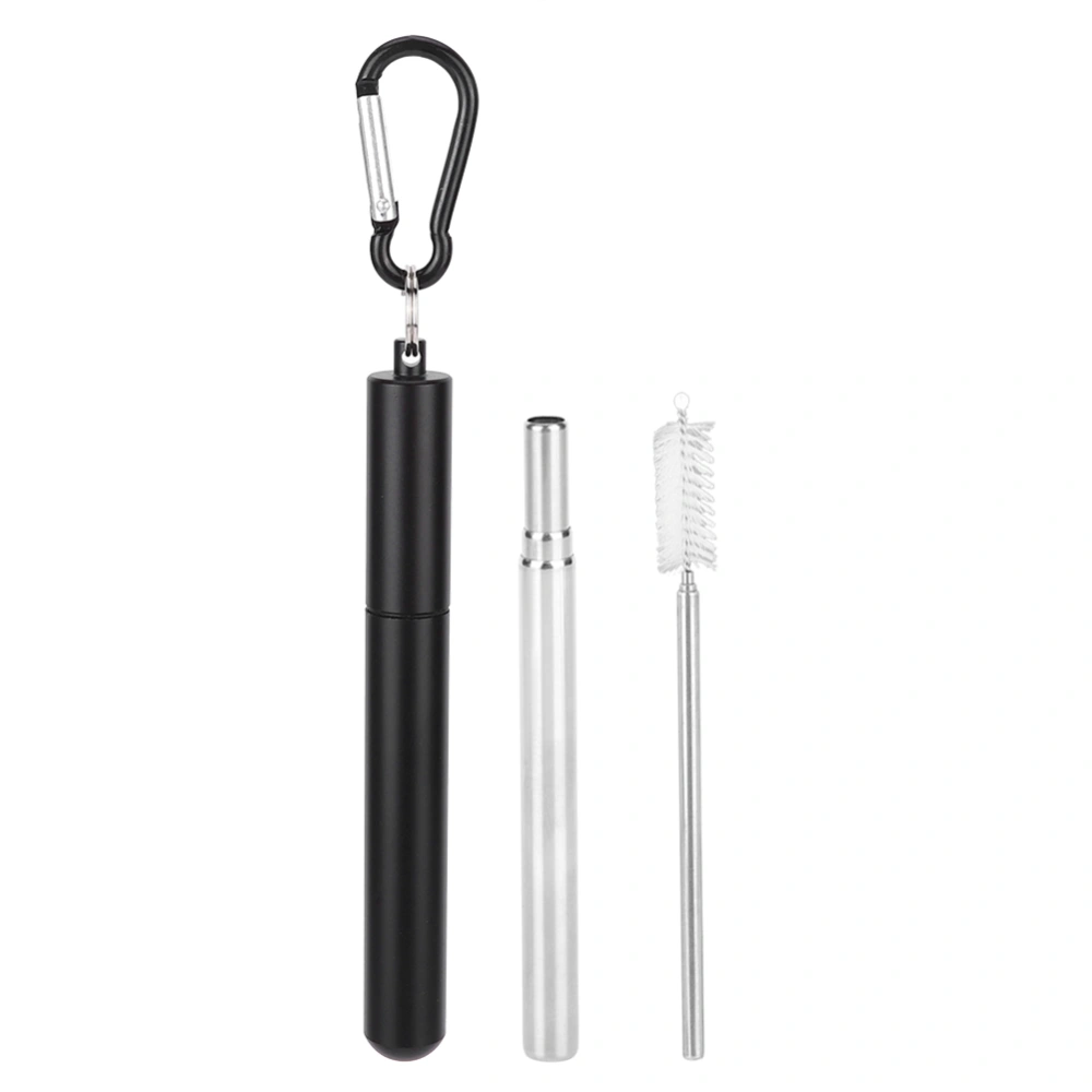 Portable Stainless Steel Telescopic Reusable Straw with Cleaning Brush for Drinking Coffee Milk TeaBlack