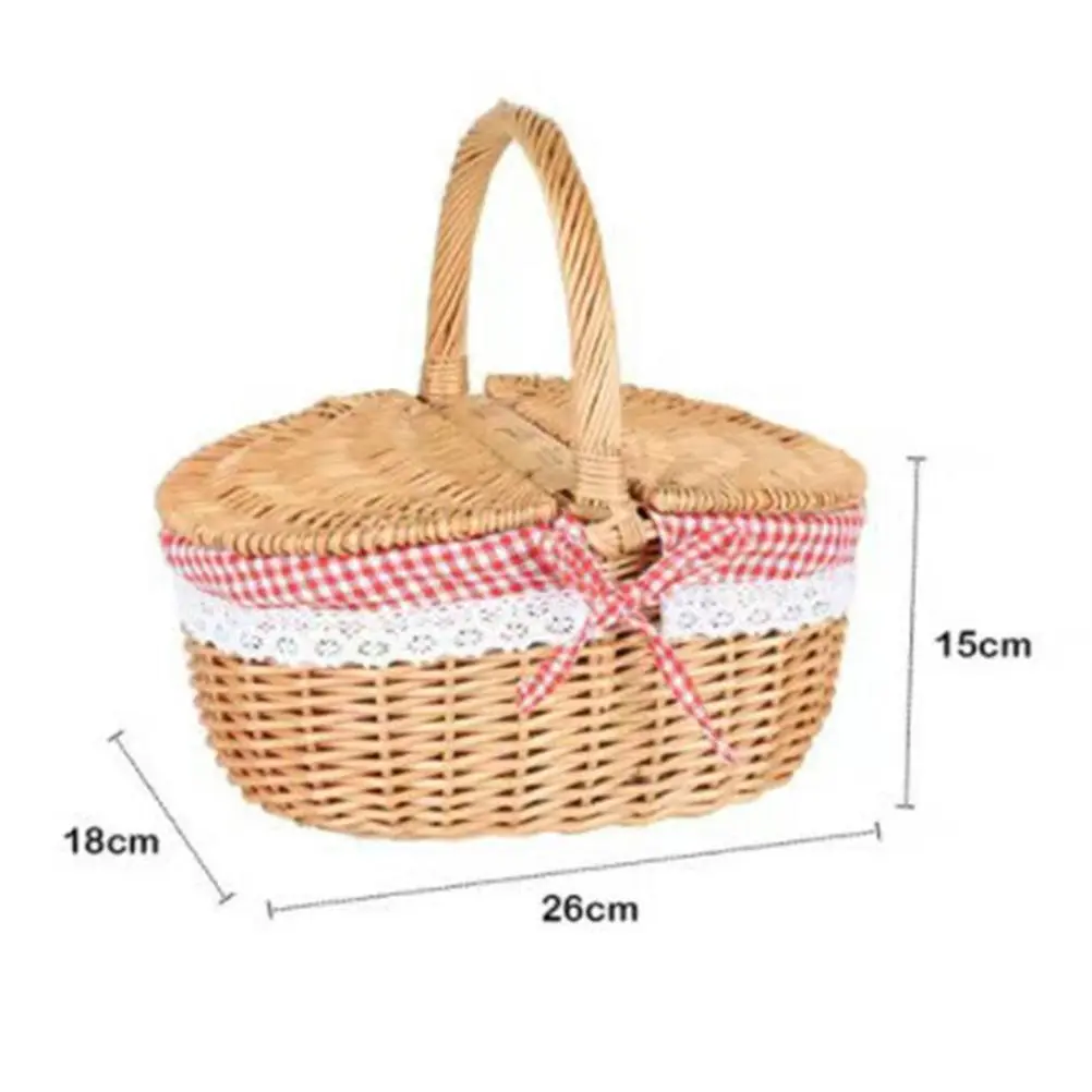Country Style Wicker Picnic Basket Camping Basket with Lid Handle and Liners for Picnics Party Barbecue