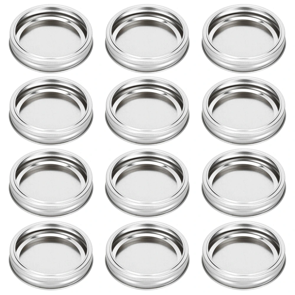 12Pcs Stainless Steel Split Type Glass Jar Lids Round Leakproof Sealing Covers Kitchen Supply(XH00180 Silver )