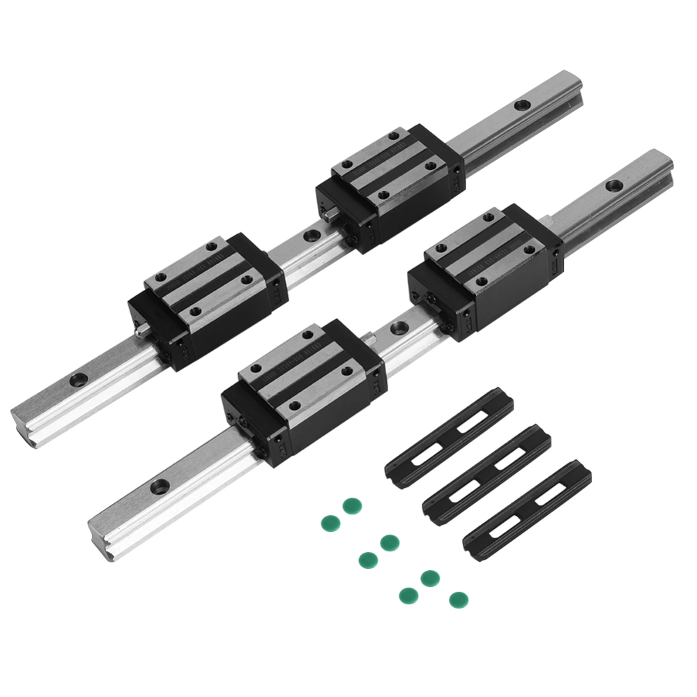 2Pcs HG15-300mm Cast Iron Linear Guide Rail with 4Pcs HGH15 Linear Bearing Slide Block Black