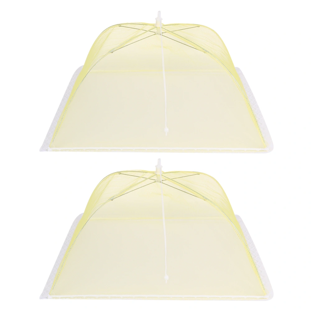 2Pcs Household Mesh Food Cover Tent Washable Folding Food Umbrella Kitchen Tool Yellow 43x43cm