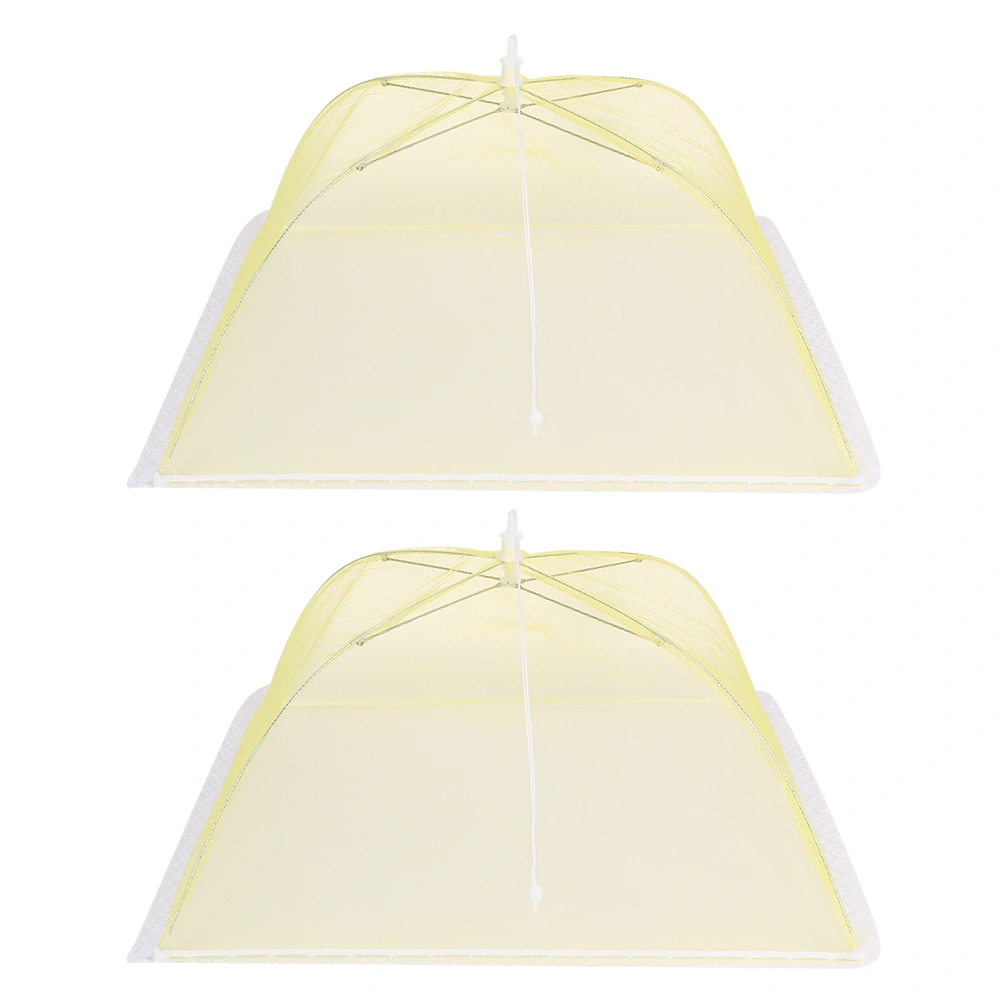 2Pcs Household Mesh Food Cover Tent Washable Folding Food Umbrella Kitchen Tool Yellow 43x43cm