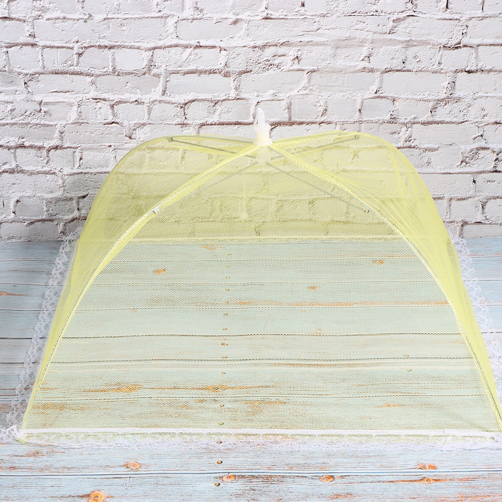 2Pcs Household Mesh Food Cover Tent Washable Folding Food Umbrella Kitchen Tool Yellow 43x43cm
