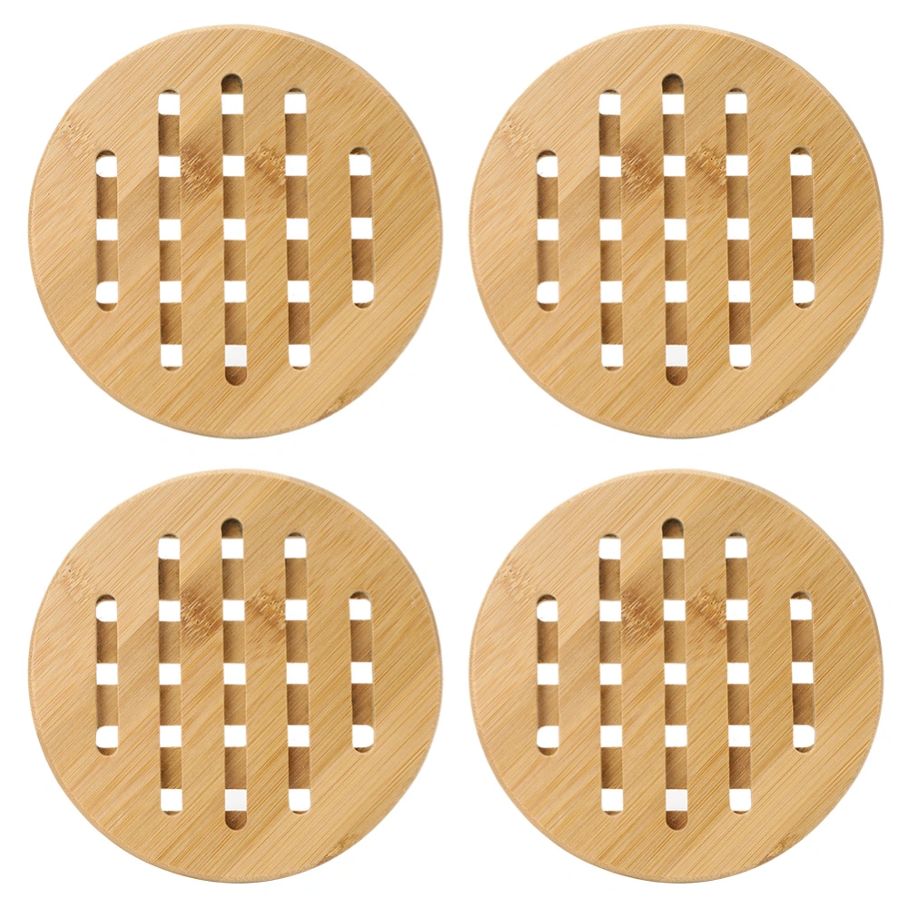 4Pcs Bamboo Table Mat Anti-Scald Non-Slip Bowl Cup Heat Insulation Pad for Home Kitchen Use(Round Shape )