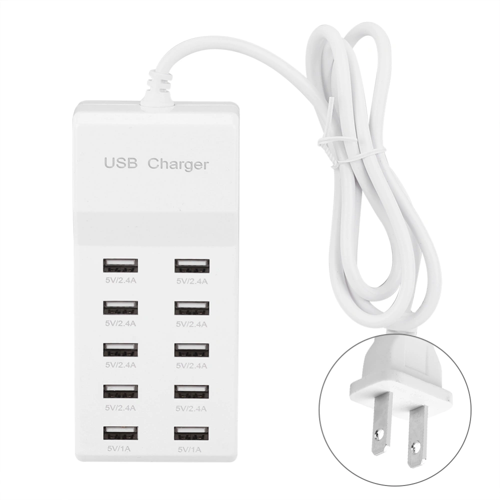 5V 10 Port Intelligent Fast Charging USB Charger for Mobile Phone 100-240VUS Plug