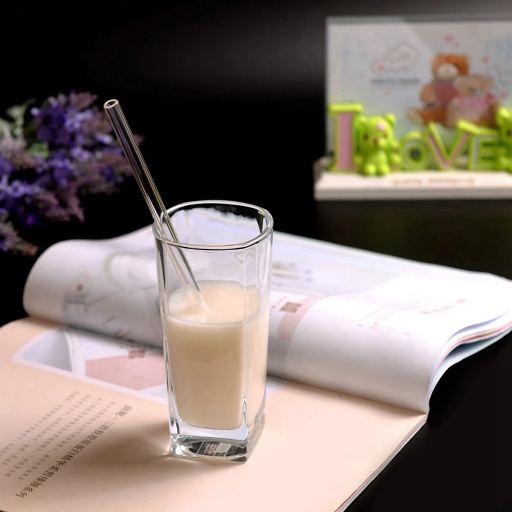 Portable Reusable Transparent Heat Resistance Drinking Glass Straw with Cleaning Brush Set