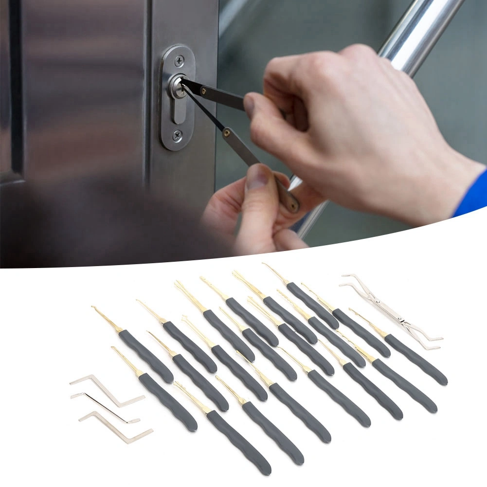 24Pcs Lock Pick Set Locksmith Unlocking Tool Kit with Practice Transparent Padlock