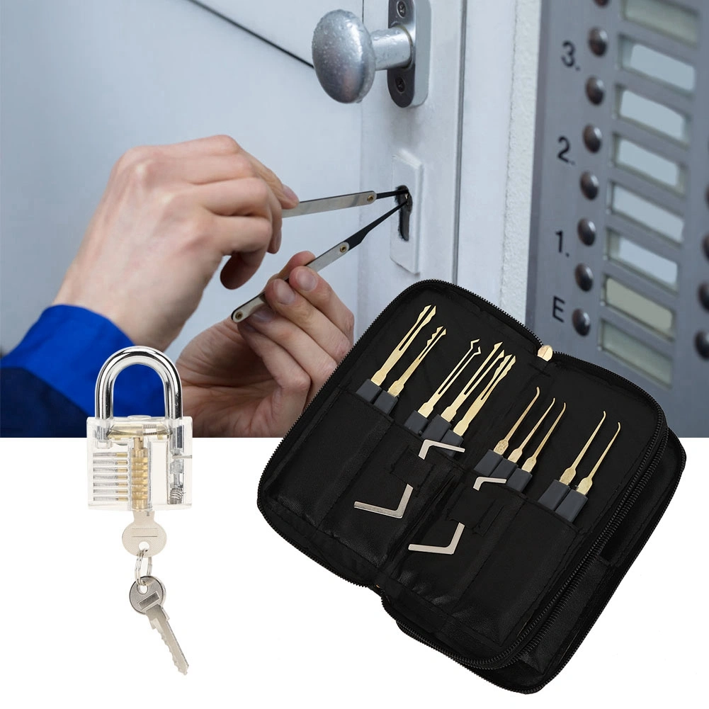 24Pcs Lock Pick Set Locksmith Unlocking Tool Kit with Practice Transparent Padlock