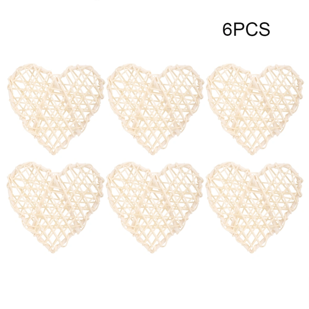 6Pcs DIY Decorative Heart Shaped Rattan Ball Ornament Wedding Party Decoration (White)