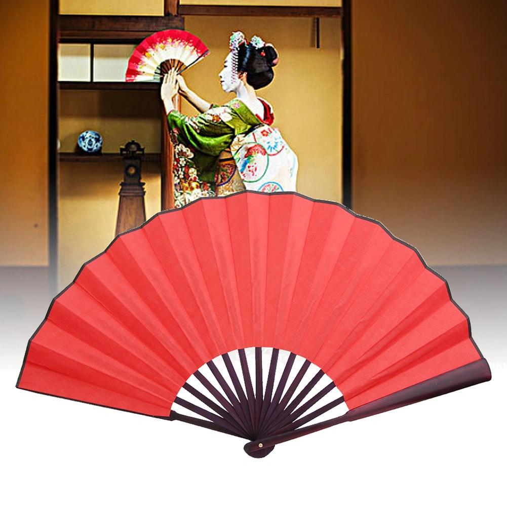 10 Inch Folding Fan Wedding Decoration Dance Gift Craft Paper Fan (Red)