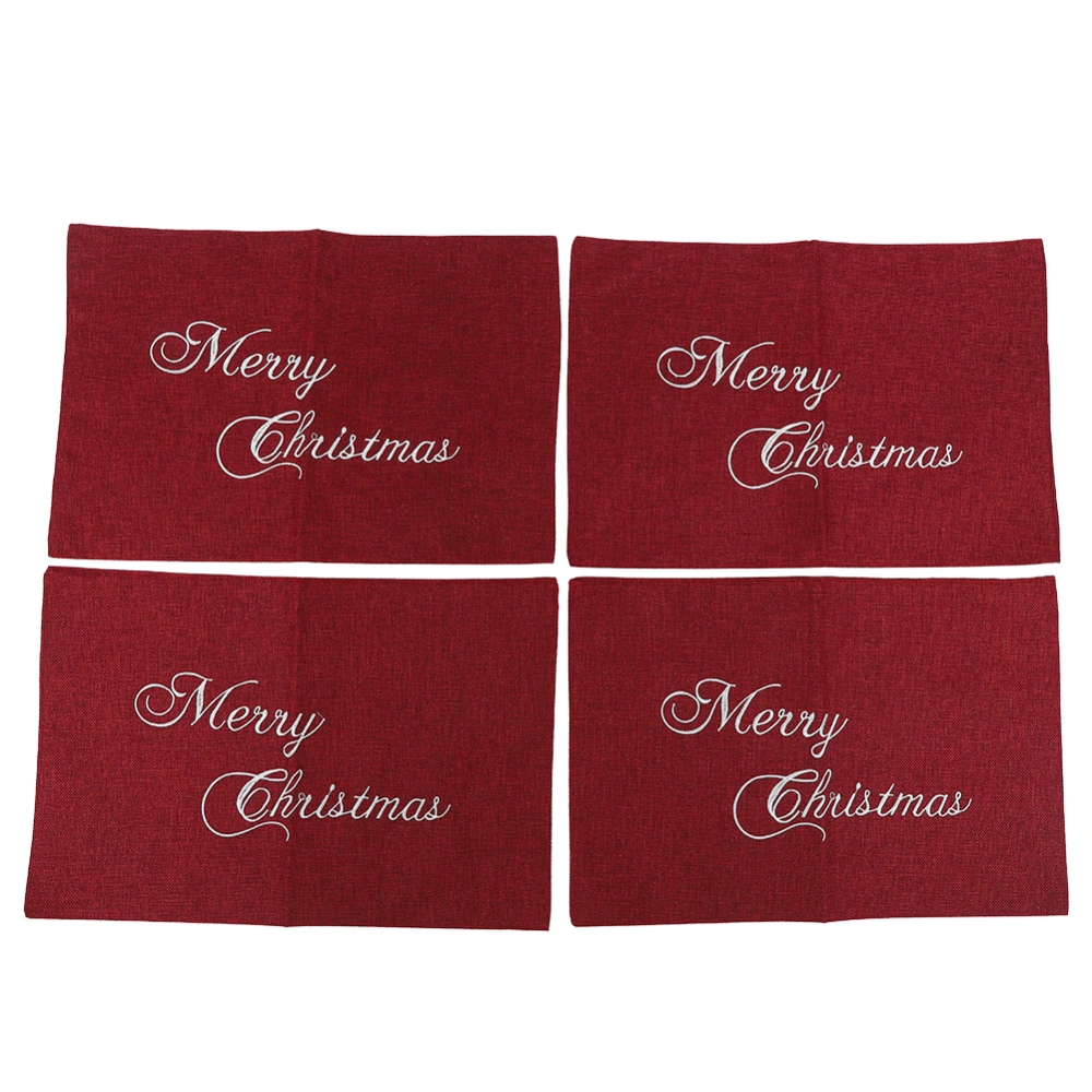 4PCS Merry Christmas Printed Placemats Fashion Linen Protective Dining Table Mats Christmas Tableware Kitchen Tools