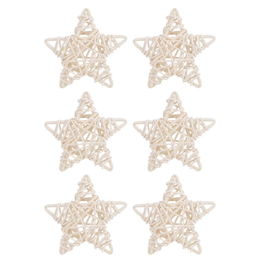 6Pcs DIY Crafts Natural Rattan Stars for Wedding Party Christmas Decoration(White)