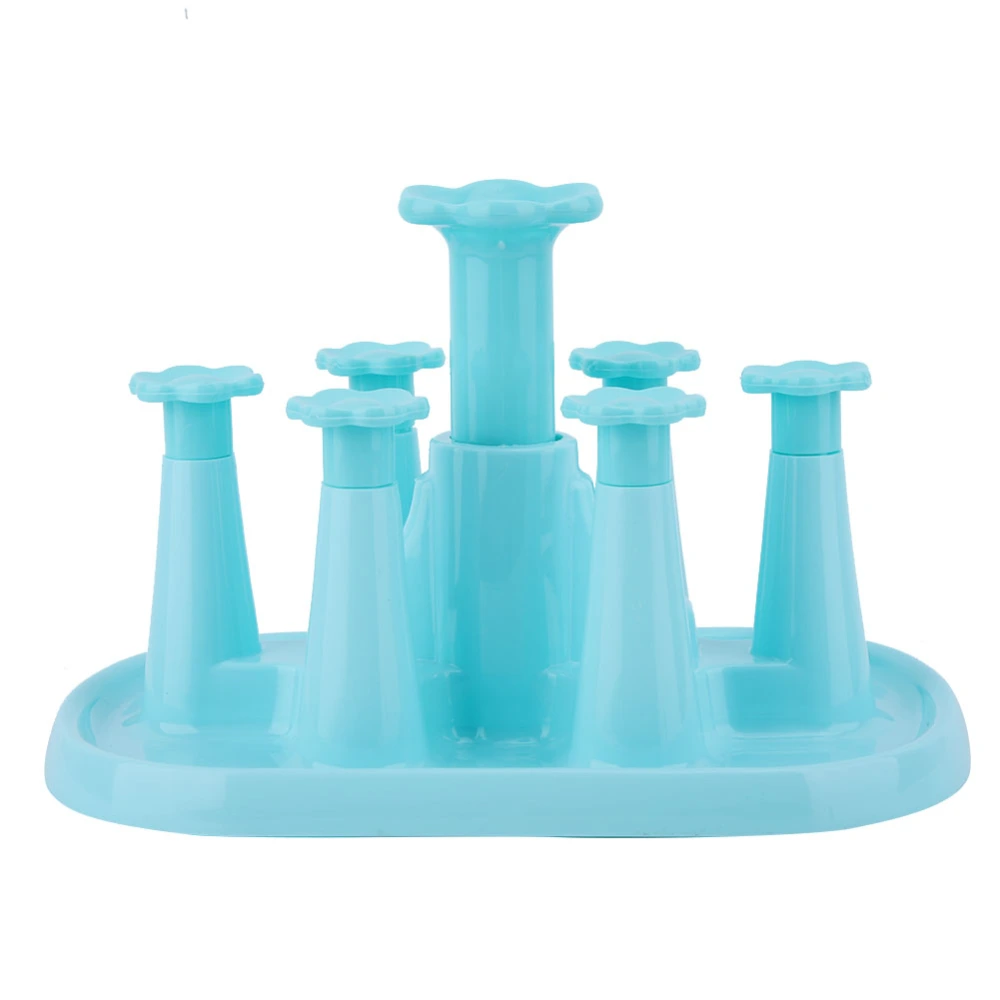 Plastic Six Cup Rack Water Mug Draining Drying Organizer Holder Stand Tray (Blue)