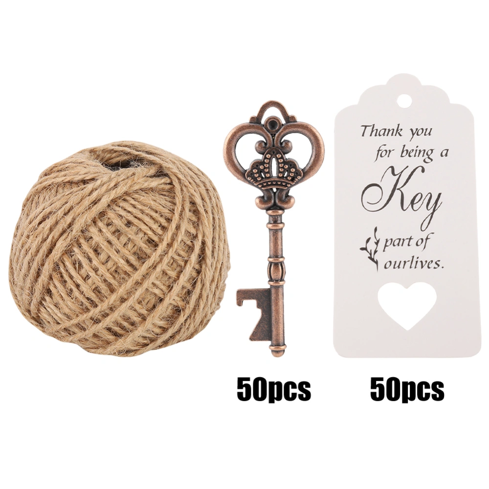 Key shaped Bottle Opener with Tag Card Twine for Wedding Guests Gift Party (50pcs Twine Card)