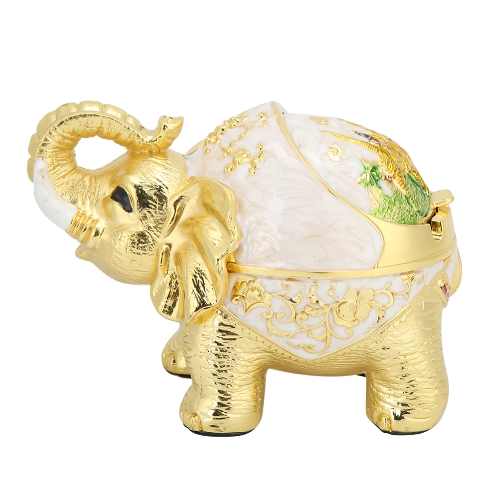 Zinc Alloy Innovative Spherical Vintage Elephant Ashtray with Cover Multifunctional Office HomeGold White Full Color