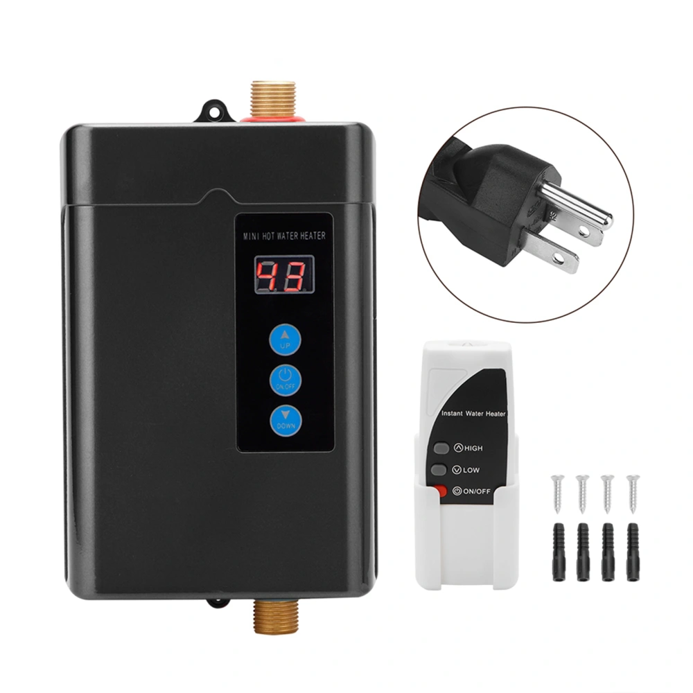 Household Mini Electric Water Heater Instant Tankless Water Heater Heating MachineBlack US Plug 110V 3000W