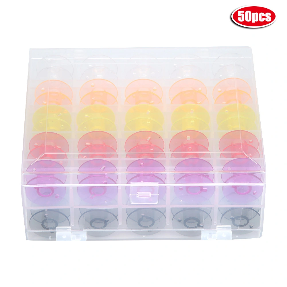 50PCS Double deck Plastic Boxed Color Transparent Plastic Bobbins Sewing Machine Spool Tool