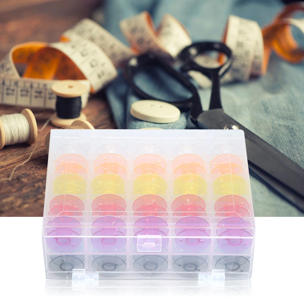 50PCS Double deck Plastic Boxed Color Transparent Plastic Bobbins Sewing Machine Spool Tool