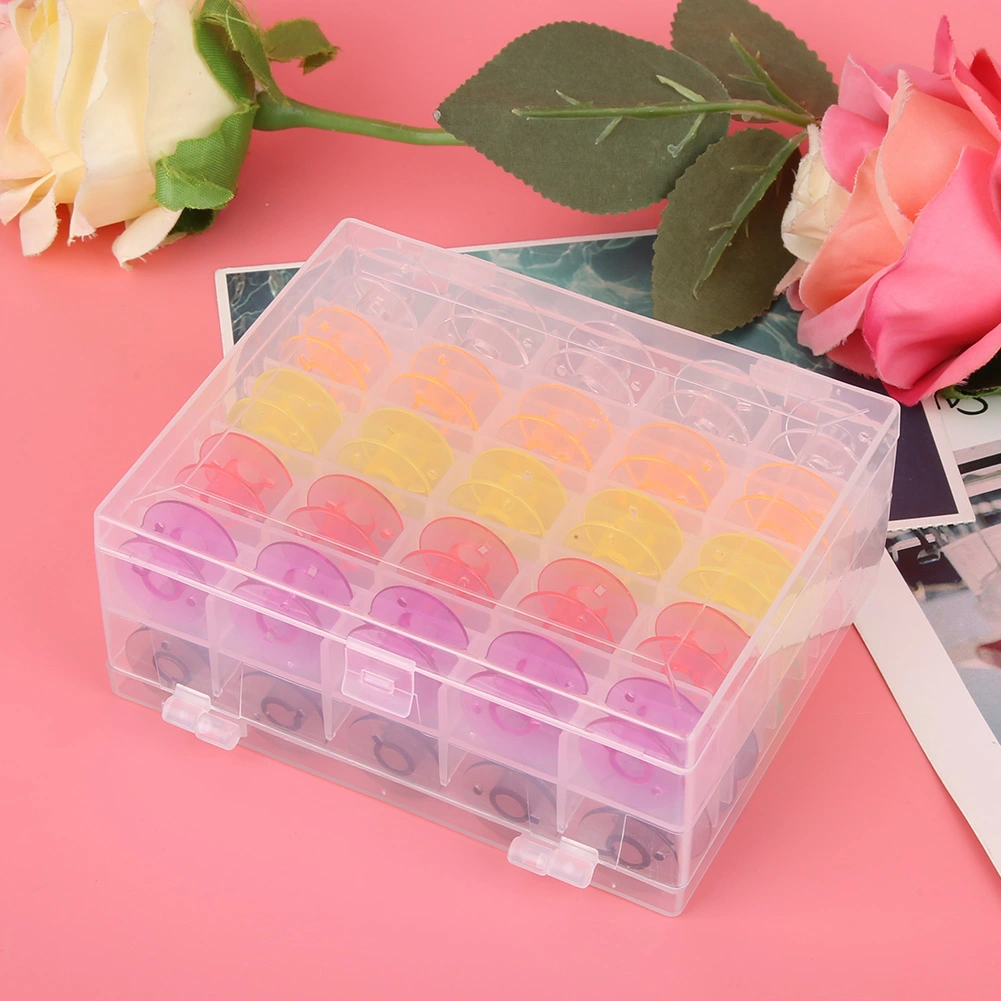50PCS Double deck Plastic Boxed Color Transparent Plastic Bobbins Sewing Machine Spool Tool