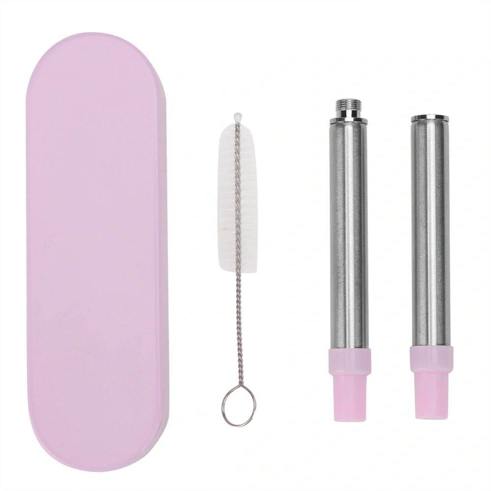 Stainless Steel Collapsible Straw Portable Reusable Telescopic Straw with Cleaning Brush Pink