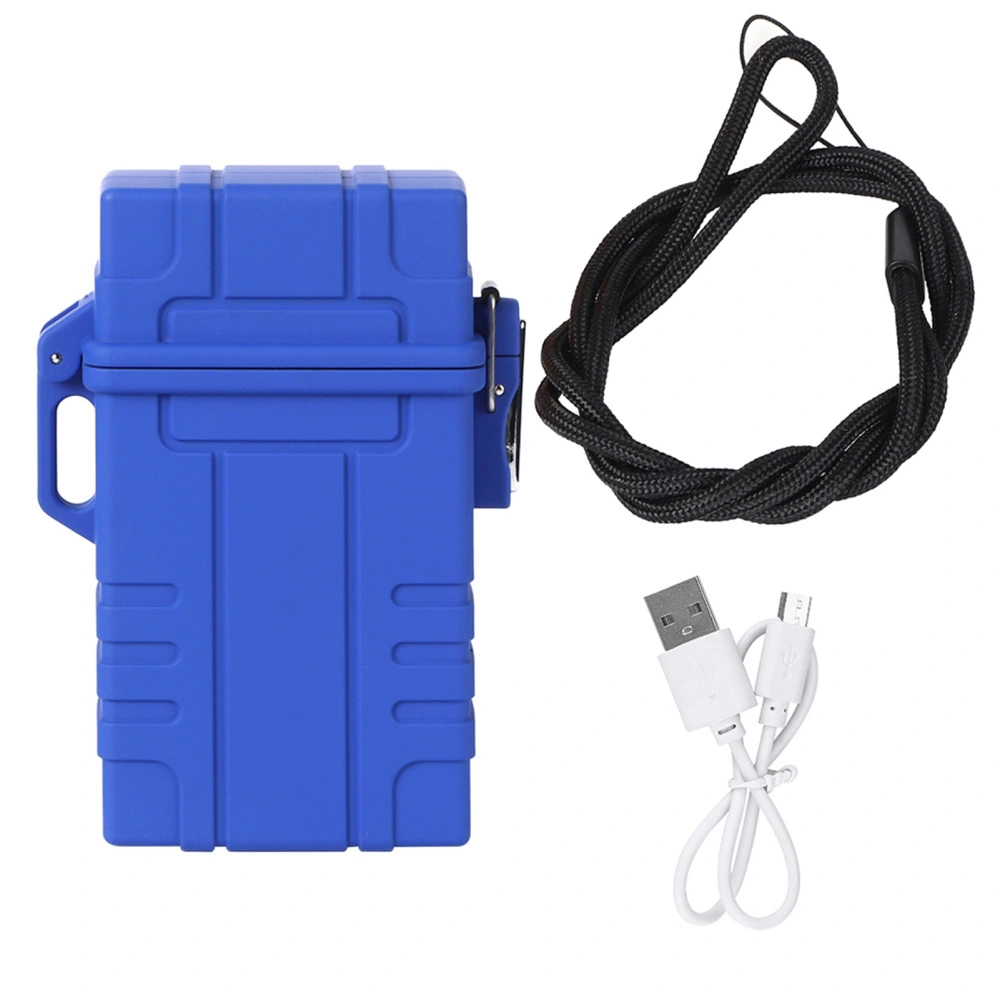 Outdoors Waterproof Moistureproof Cigarette Storage Case Electronic Lighter USB Charger LighterBlue