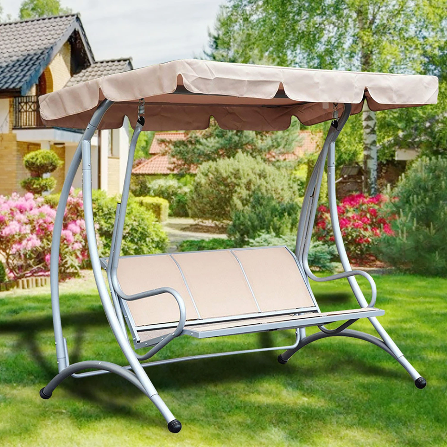 Waterproof Swing Seat Top Cover Outdoor Rainproof Durable Anti Dust Protector Beige