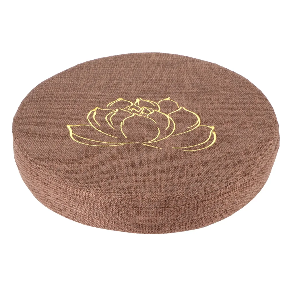 Embroidery Linen Cushion Thickened Round Straw Yoga Mat Home Balcony Seating CushionBrown #1