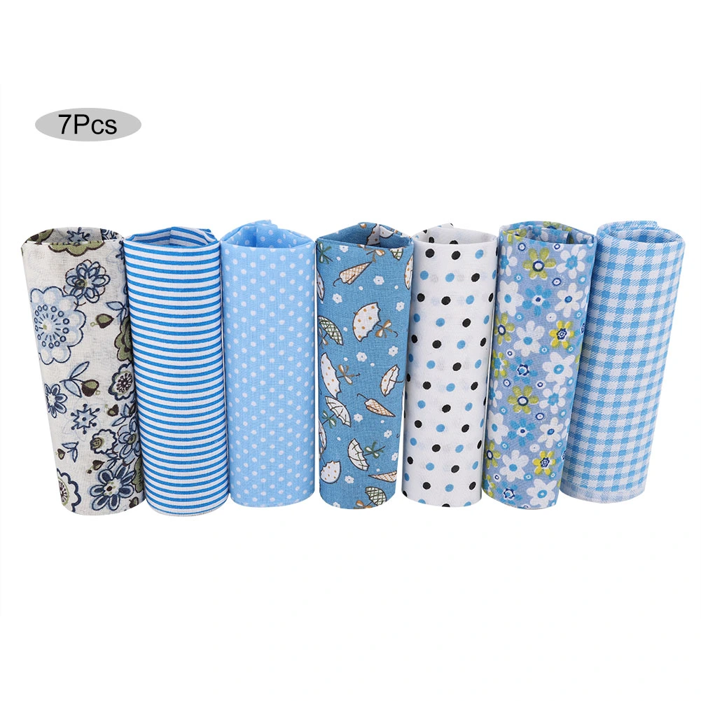 7pcs Blue Flowers Cotton Fabric Squares Quilting Sewing Precut DIY Sheet for Craft Patchwork(S)
