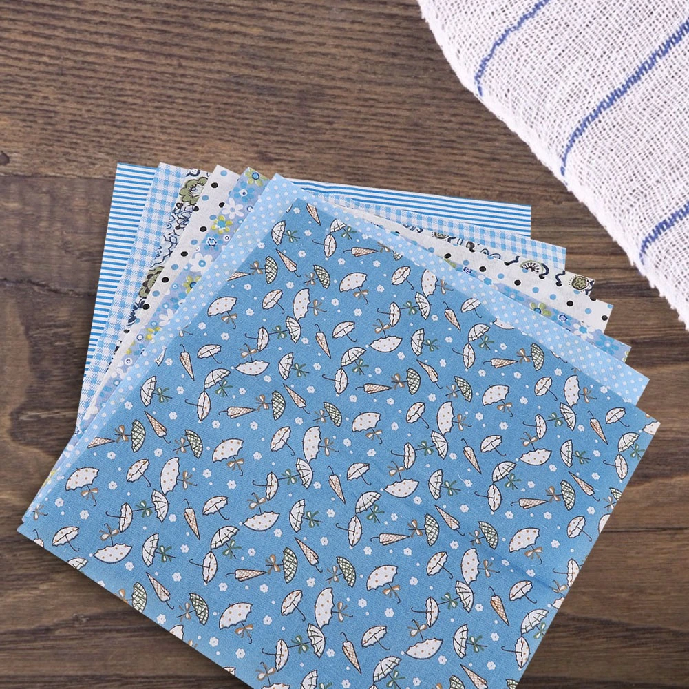 7pcs Blue Flowers Cotton Fabric Squares Quilting Sewing Precut DIY Sheet for Craft Patchwork(S)