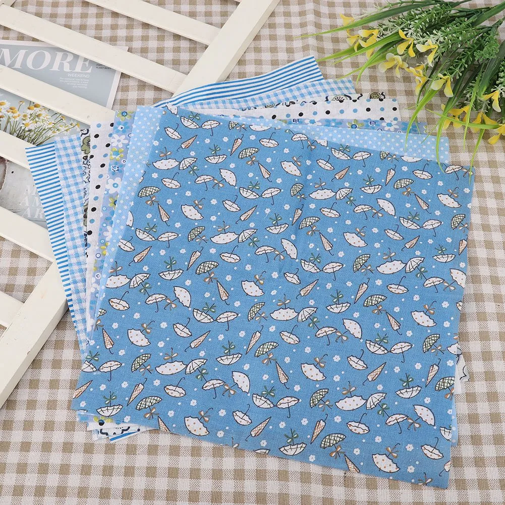 7pcs Blue Flowers Cotton Fabric Squares Quilting Sewing Precut DIY Sheet for Craft Patchwork(S)