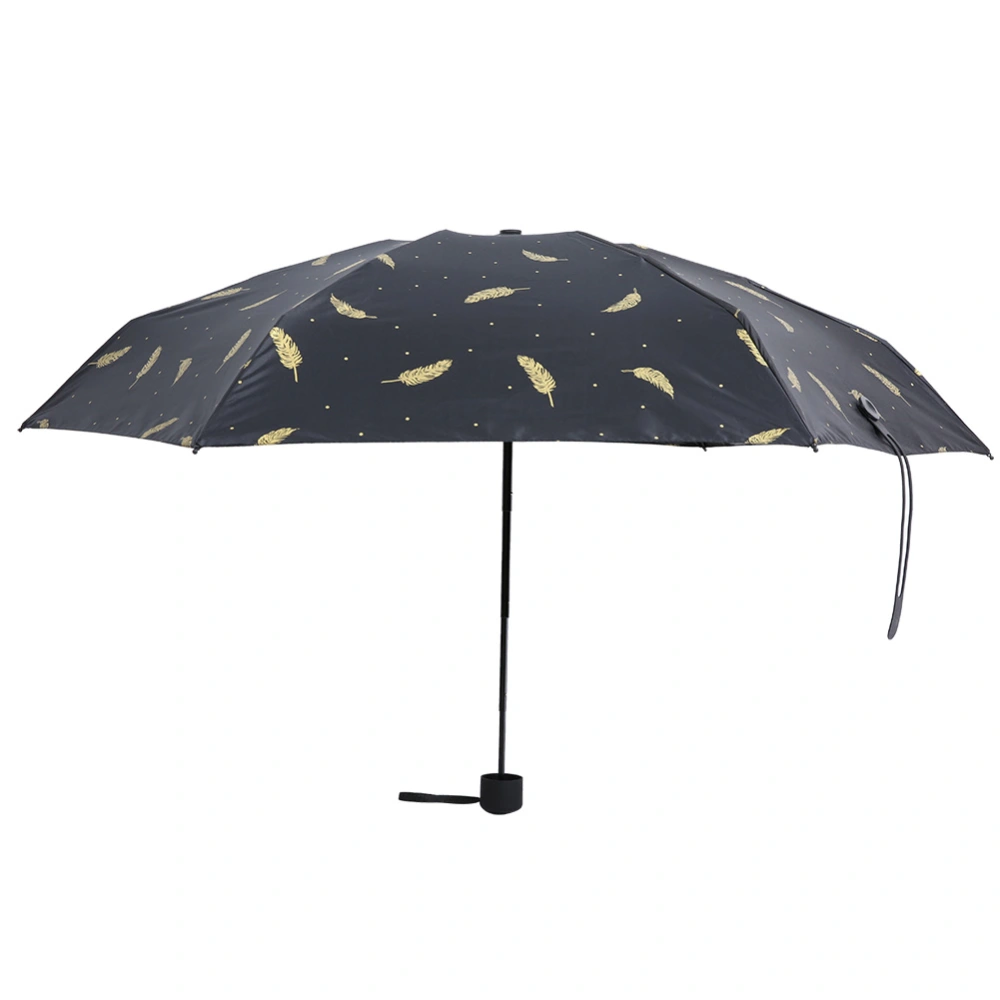 Portable Feather Pattern Five Folds Folding Mini Pocket Sun Umbrella Reliable Protection