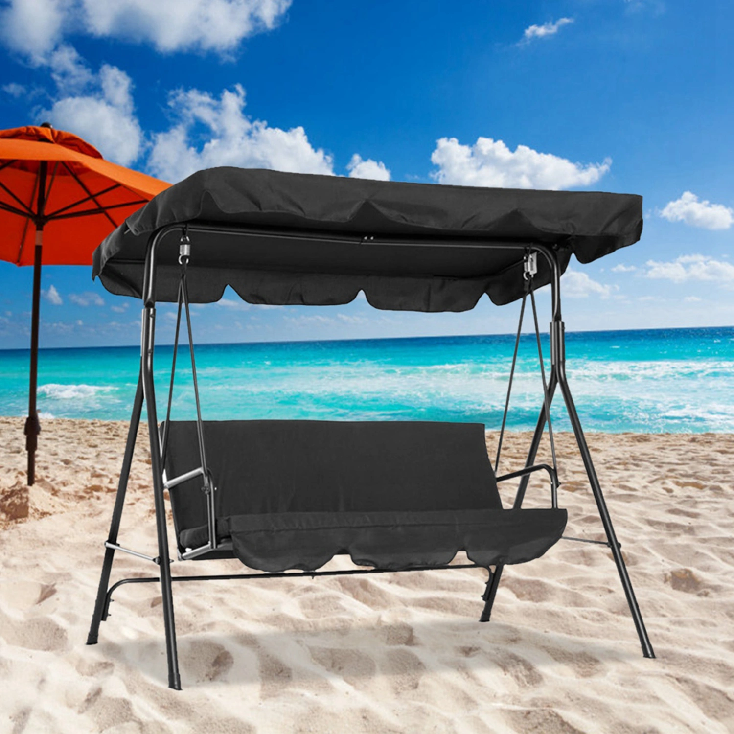 Double People Outdoor Garden Waterproof Swing Sunshade Cover Canopy Shade Cloth 142x120x18cmBlack
