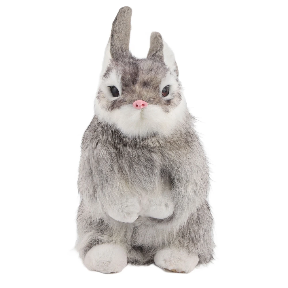 Realistic Plush Rabbit Lifelike Animal Easter Home Ornament Simulation Toy Model Gift (Gray)