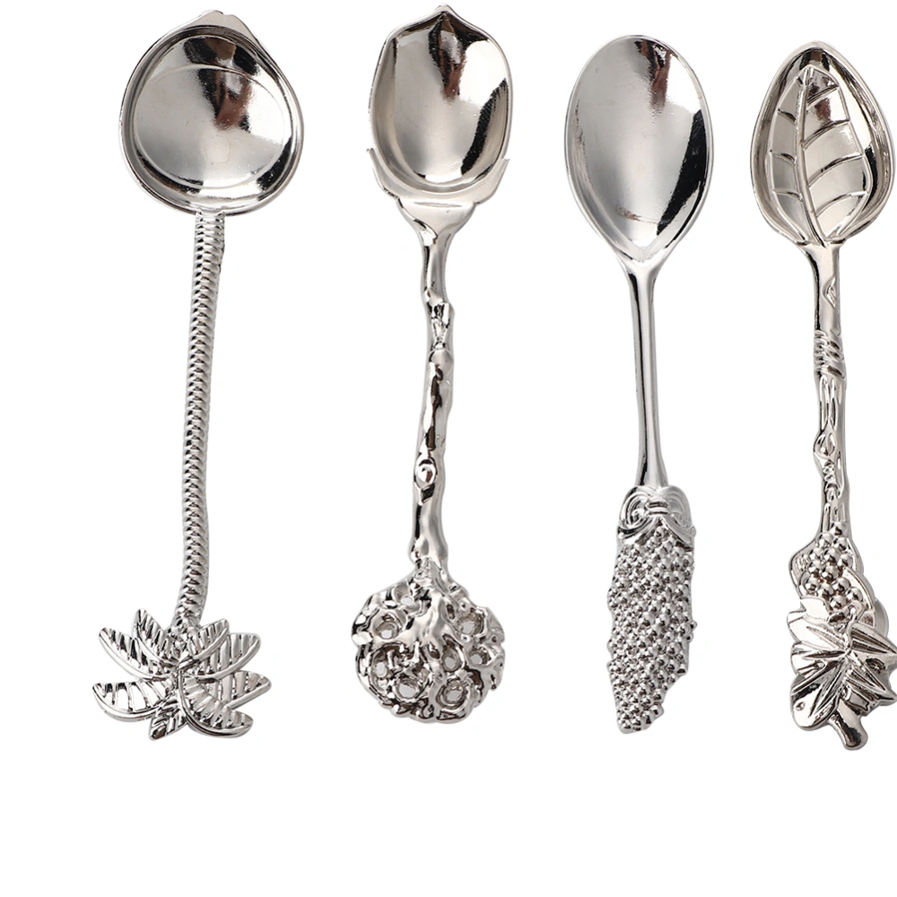 4pcs Vintage Mini Alloy Coffee Tea Spoon Ice Cream Dessert Stirring TablewareSilver